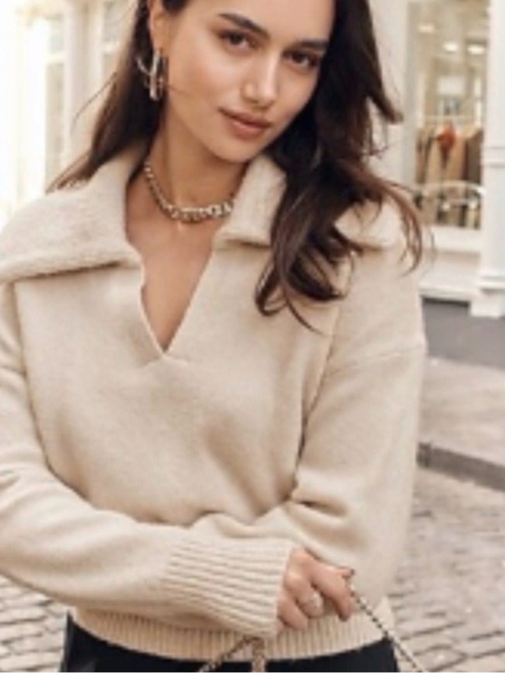 Express COLLARED V-NECK LONG SLEEVE SWEATER